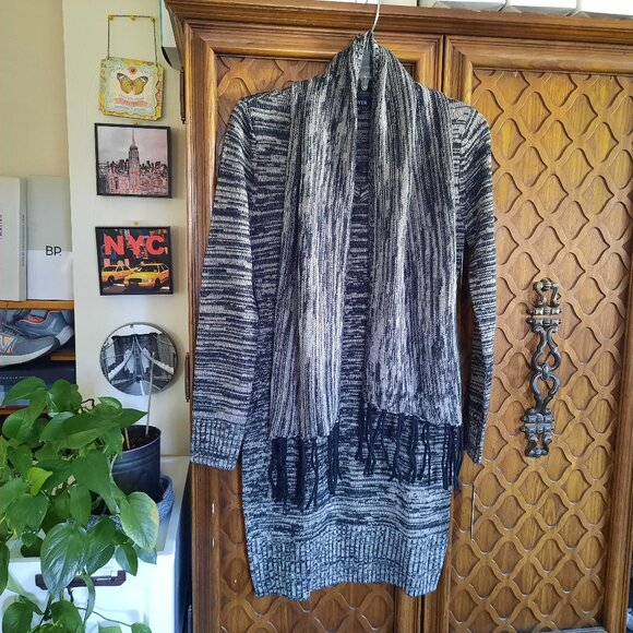 A. BYER Long Sleeve Chunky Knit Sweater Dress w/ Stole NWT! - Gray/Black, Size M - Picture 1 of 16